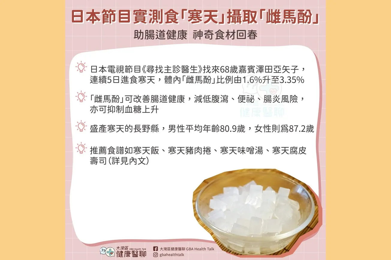 日本節目實測食「寒天」攝取「䧳馬酚」 助腸道健康 神奇食材回春