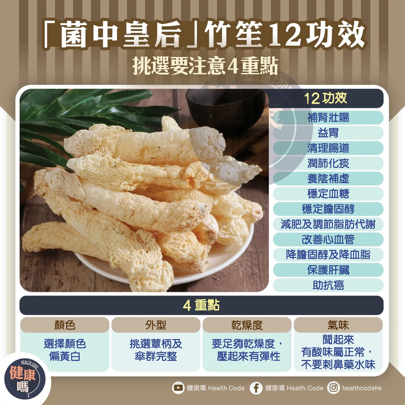 「菌中皇后」竹笙 12 功效 挑選要注意 4 重點