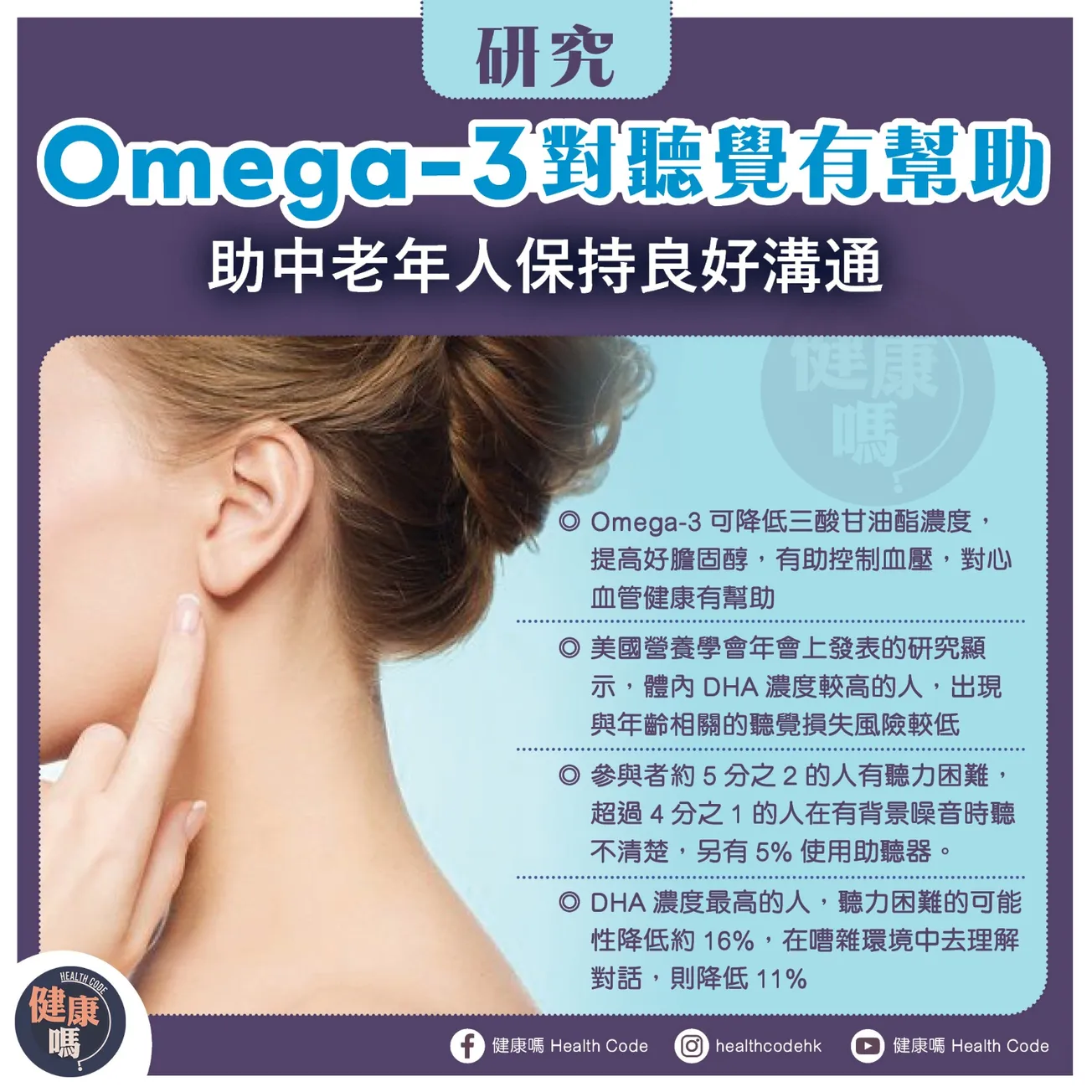 Omega-3 對聽覺有幫助 助中老年人保持良好溝通