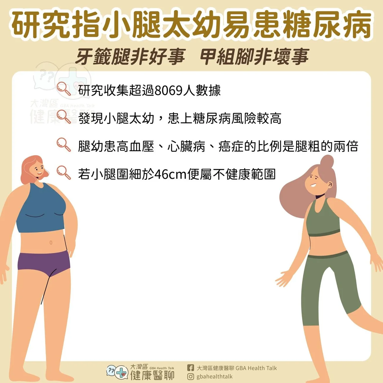 研究：小腿太幼易患糖尿病 牙籤腿非好事 甲組腳非壞事