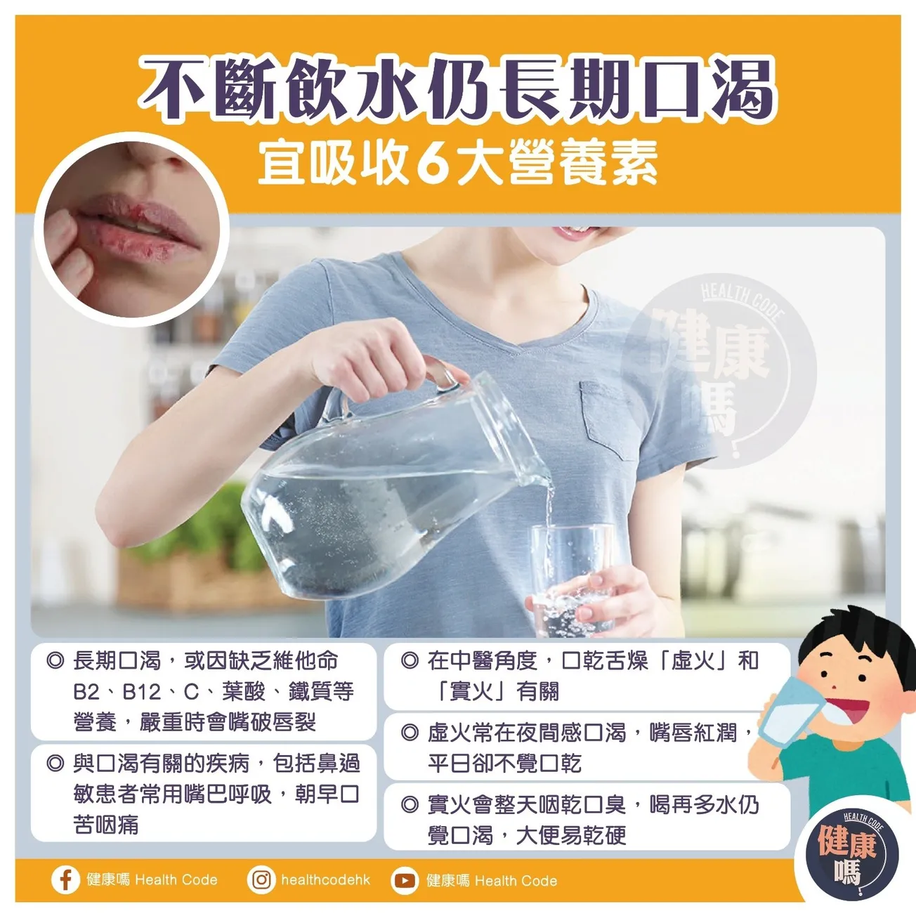 不斷飲水仍長期口渴 宜吸收 6 大營養素